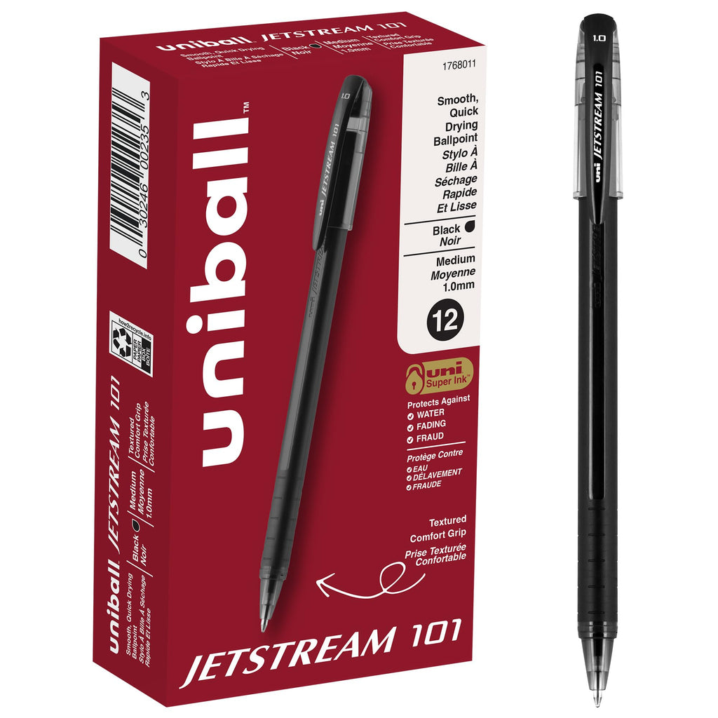 uni-ball Jetstream Rollerball, 101 Stick Roller Ball Pen Bold-1.0mm, 12 Pack, Black Ink (1768011)