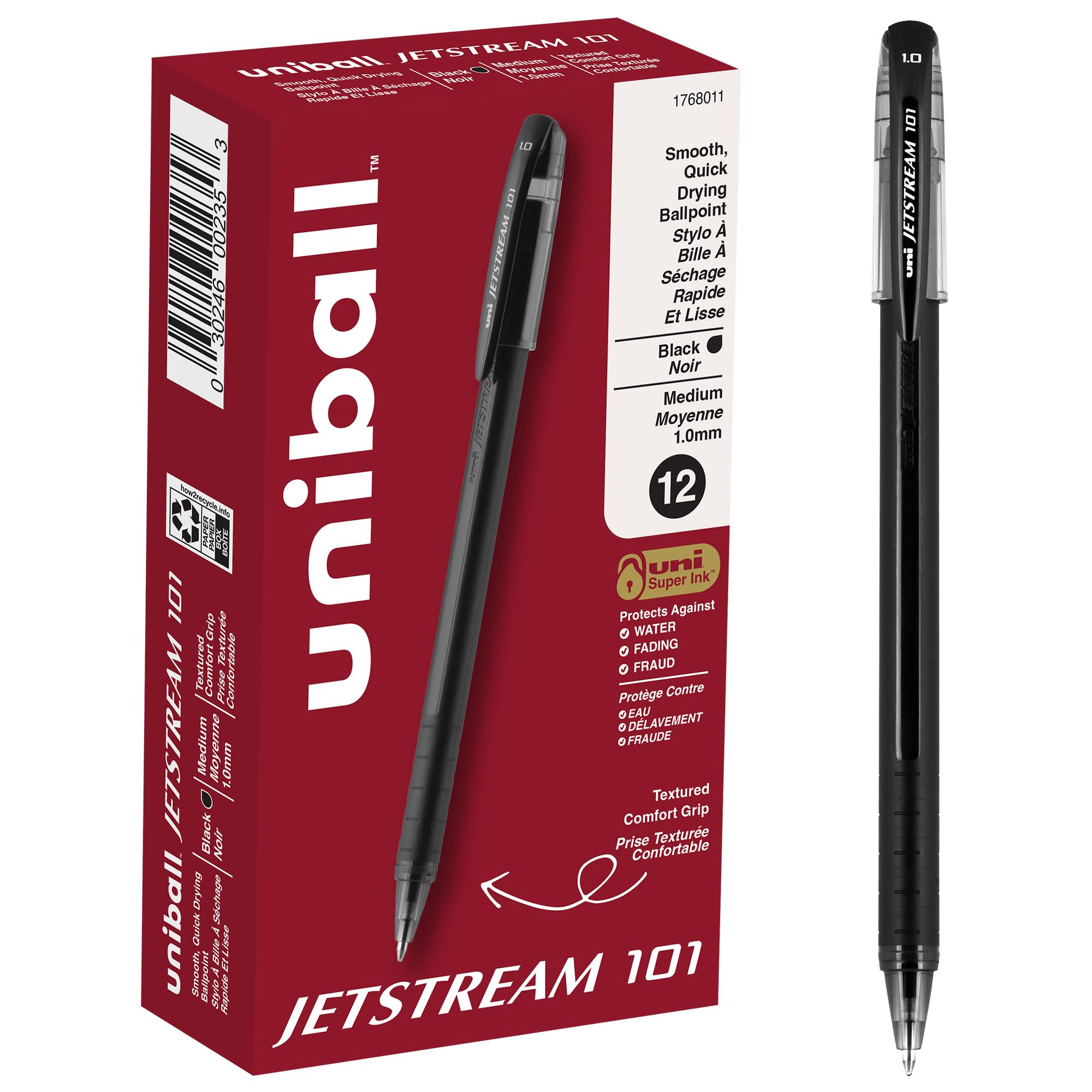 uni-ball Jetstream Rollerball, 101 Stick Roller Ball Pen Bold-1.0mm, 12 Pack, Black Ink (1768011)