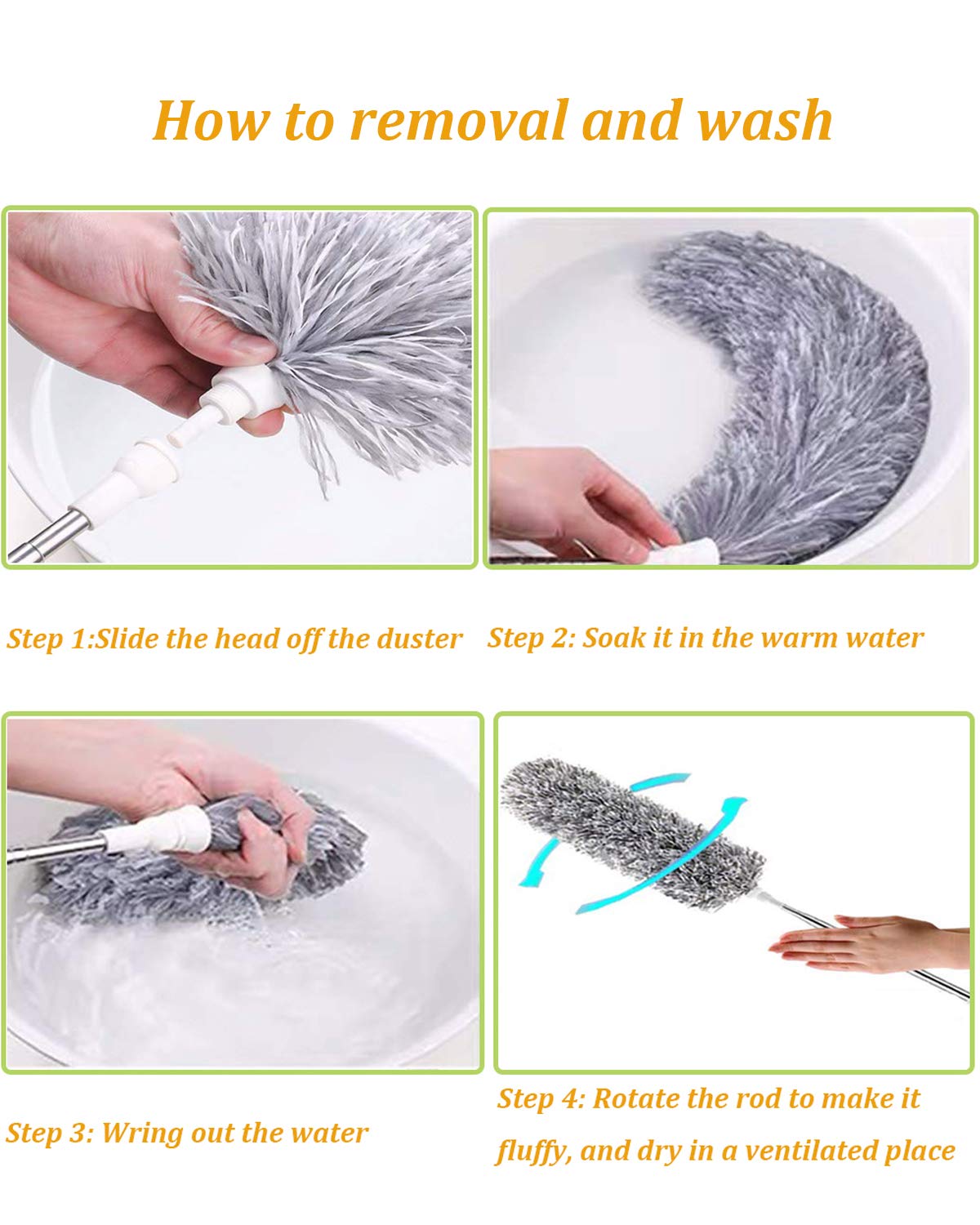Microfiber Duster for Cleaning with Telescoping Extension Pole(Max 100''),Extendable Duster with Scratch-Resistant Cover,Washable Lint Free Dusters for Cleaning Ceiling Fan,High Ceiling,Cobwebs,Blinds