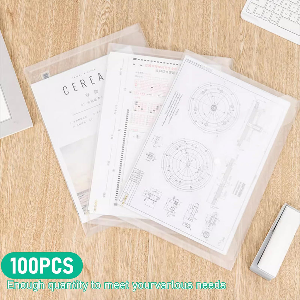 100 Pcs Clear Plastic File Folder,A4 Size Envelope Folder Poly Document with Snap Button Closure,Waterproof File Folders for School Home Office,11.5"x9.5"