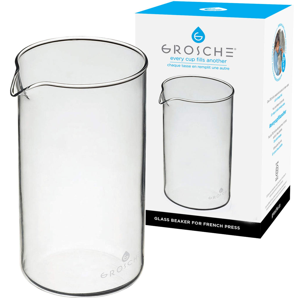 GROSCHE French Press Universal Spare Replacement Beaker, Fits Grosche and other brands of French Press Replacement Glass, Canadian Brand! 1000ml 34 fl oz (8 Cup Espresso Demitasse)