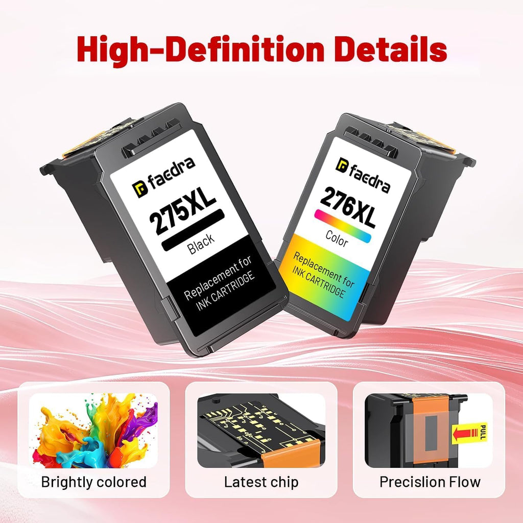275XL 276XL Ink Cartridges Compatible for Canon 275 XL 276 XL Ink Cartridges PG-275XL CL-276XL for PIXMA TS3720 TS3522 TS3520 TS3500 PIXMA TR4720 TR4722 TR4700 Printer (1Black 1Color)