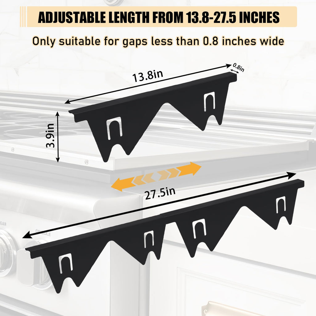 IFORYONLIFE 2pcs Kitchen Stove Counter Gap Covers Stainless Steel Adjustable 13.8-27.5 Inch Stove Side Gap Covers for for Gaps Within 0.8 Inch Width (Black)