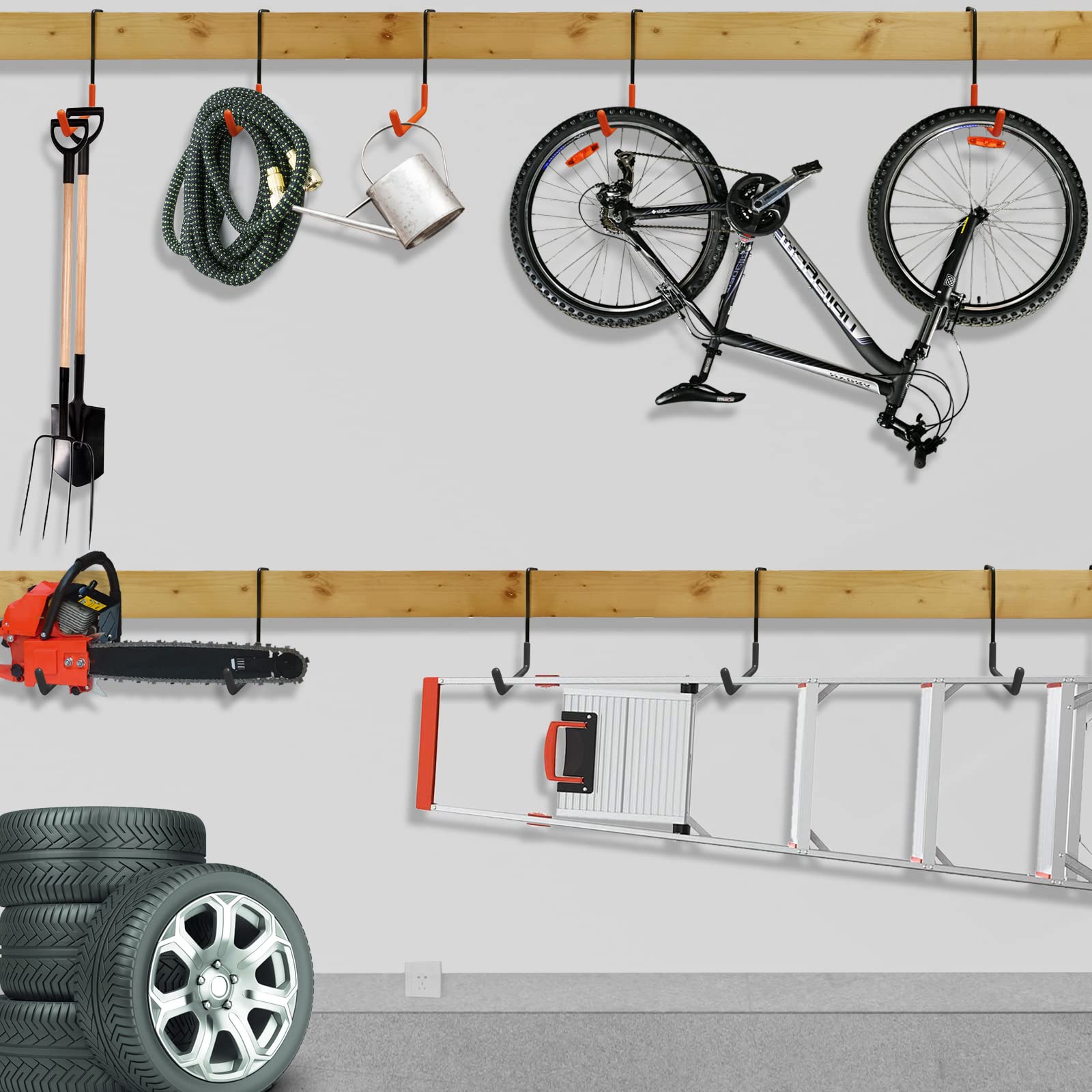 Rafter Hanger Large S Garage Hooks Bike Storage System Holder Organizer, with Non Slip Coating, for Organizing Hanging Basket, Ladders,Bicycle Wheel,Ropes and Bulk Items (6Pack, Black)
