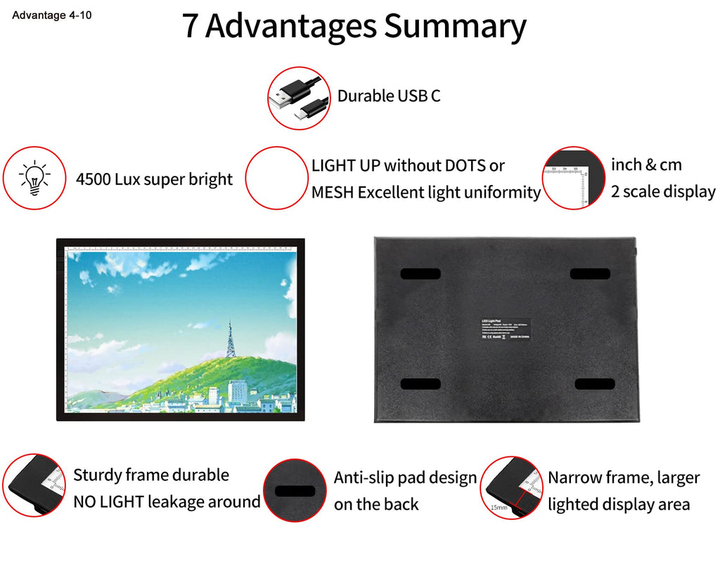 WELZK Light Board A3, 42×32CM Light Pad, Side Button Design, 9 Levels/Stepless Dimming, Super Bright Light Box Widely for Tracing, Drawing, Weeding Vinyl, Diamond Painting etc