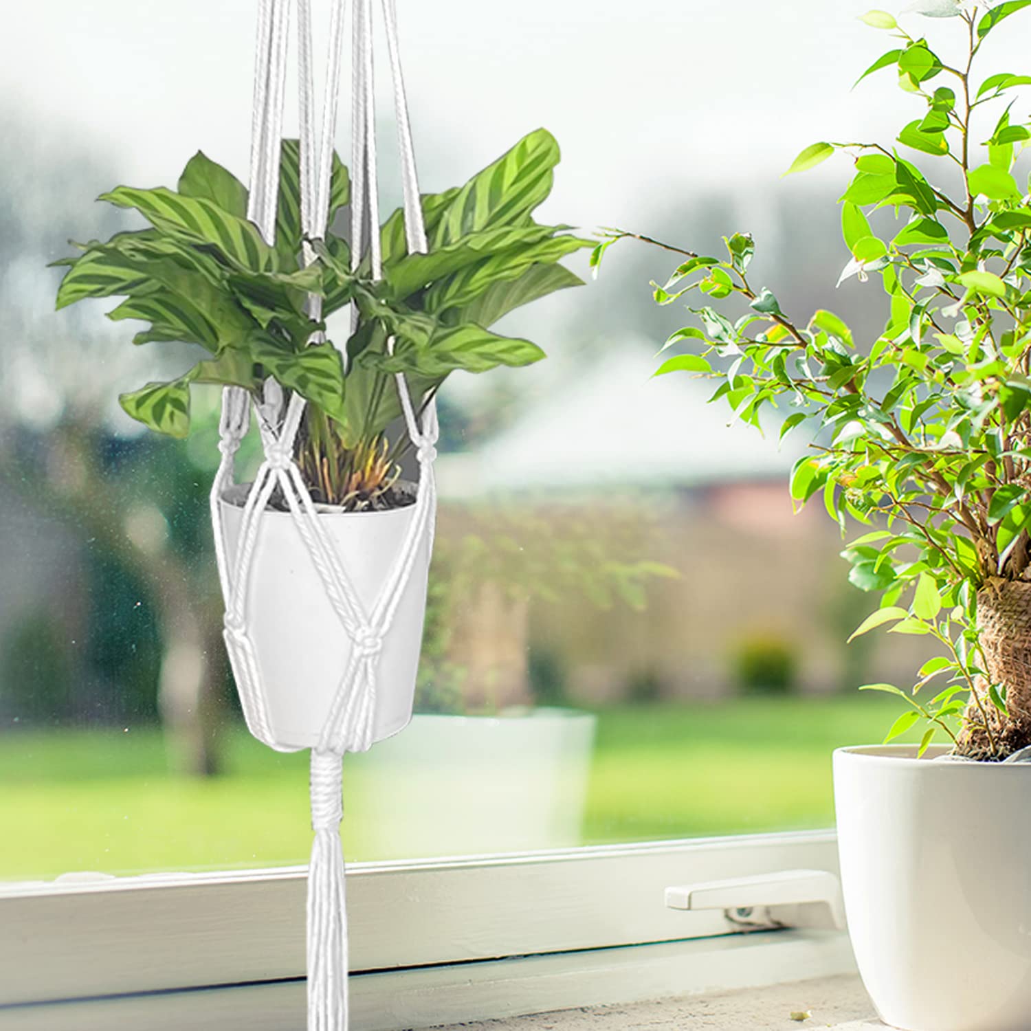 5 Pack Macrame Plant Hangers, Handmade Hanging Planter with Beaded & Tassel for Indoor Outdoor Plant Pots, Durable Cotton Rope Plant Hanger for Home, Garden, Balcony Decor