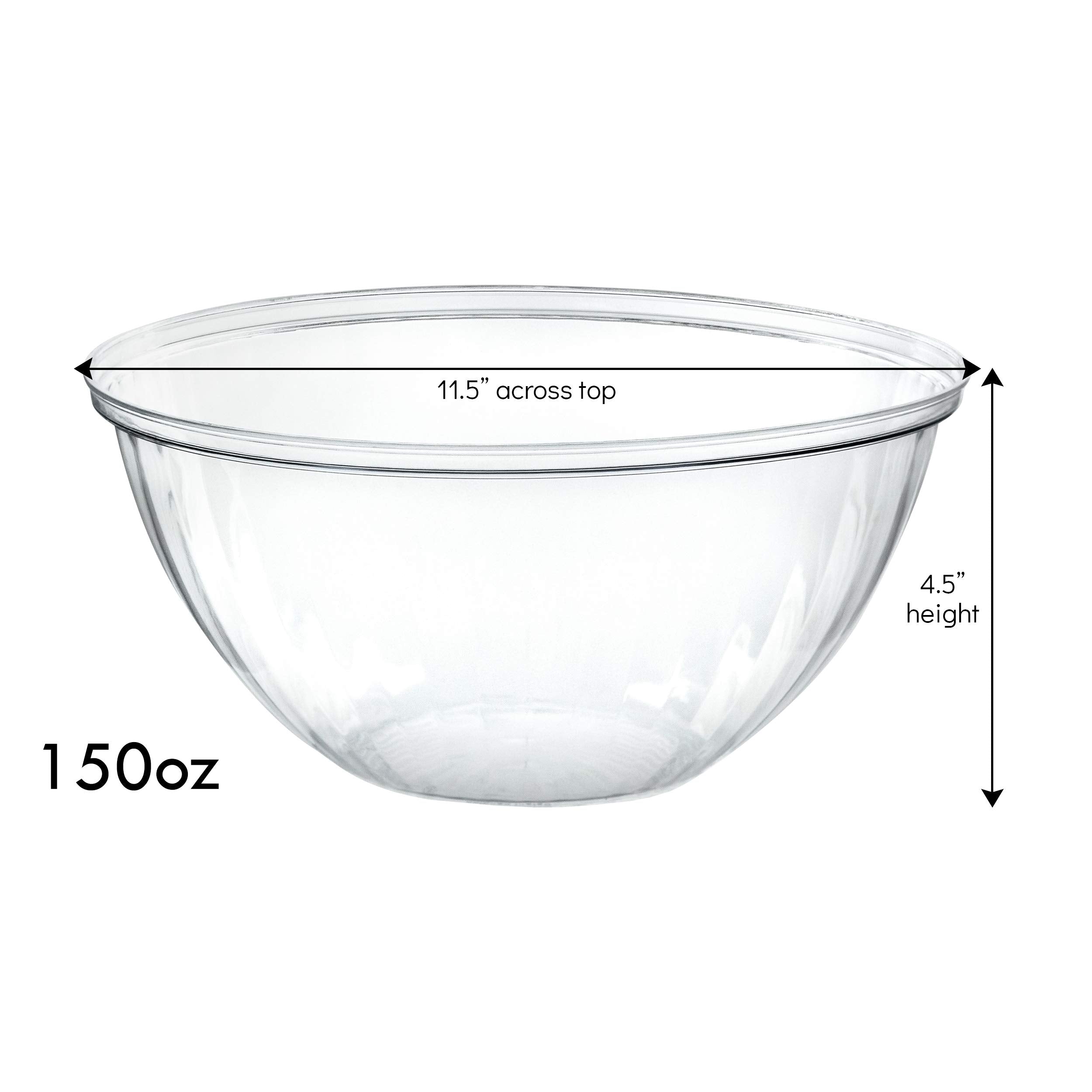 Plasticpro Disposable 150 Ounce Round Crystal Clear Plastic Serving Bowls, Party Snack or Salad Bowl, Chip Bowls, Snack Bowls, Candy Dish, Salad Container Pack of 2