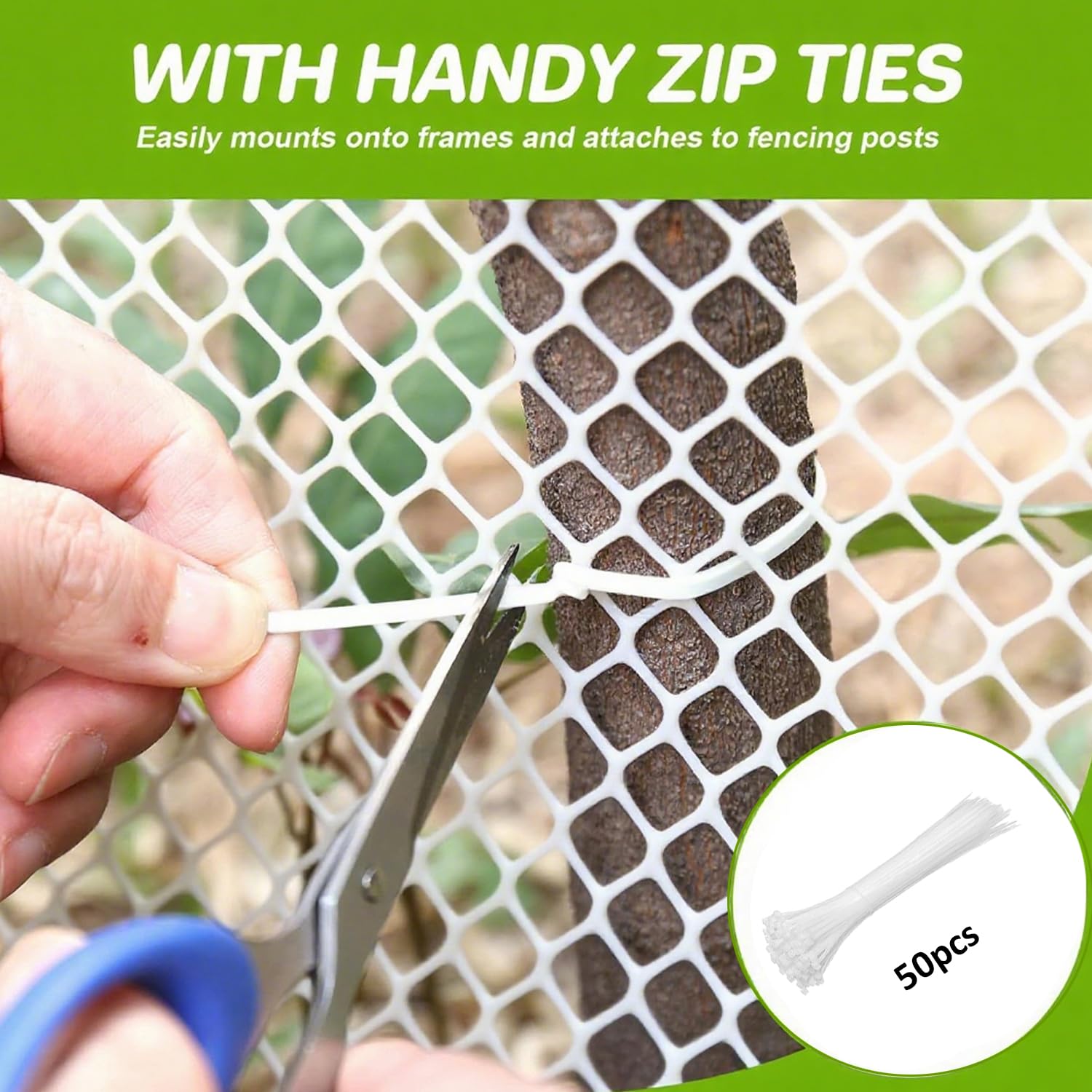 Shoyisenka 40 x 300cm Plastic Wire Mesh Fence Roll with 50 Pcs Fixed Straps, Durable Chicken Wire Mesh for Poultry, Dog, Rabbit, Heavy Duty Plastic Fencing Netting for Garden, Yard Protection (White)