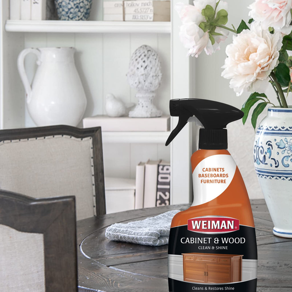 Weiman Cabinet & Wood Clean & Shine Clean and Protect Spray - For Wood Cabinets, Furniture, Tables, Baseboards, Armoires, Trim and more! 16 oz, 2 PACK w/MicroFiber Towel