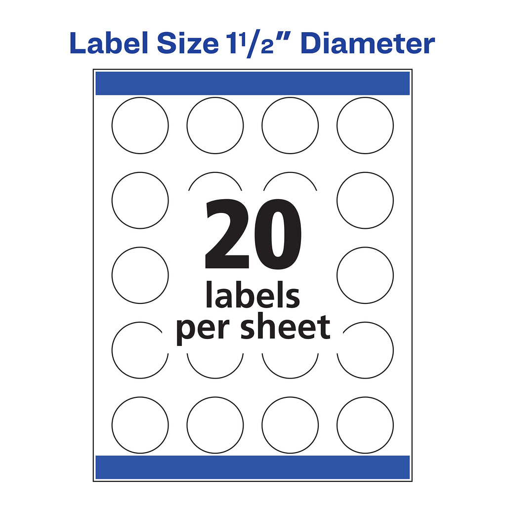 Avery® Matte White High-Visibility Labels for Inkjet Printers, 1-1/2 Inch Diameter, Pack of 400 (8293)