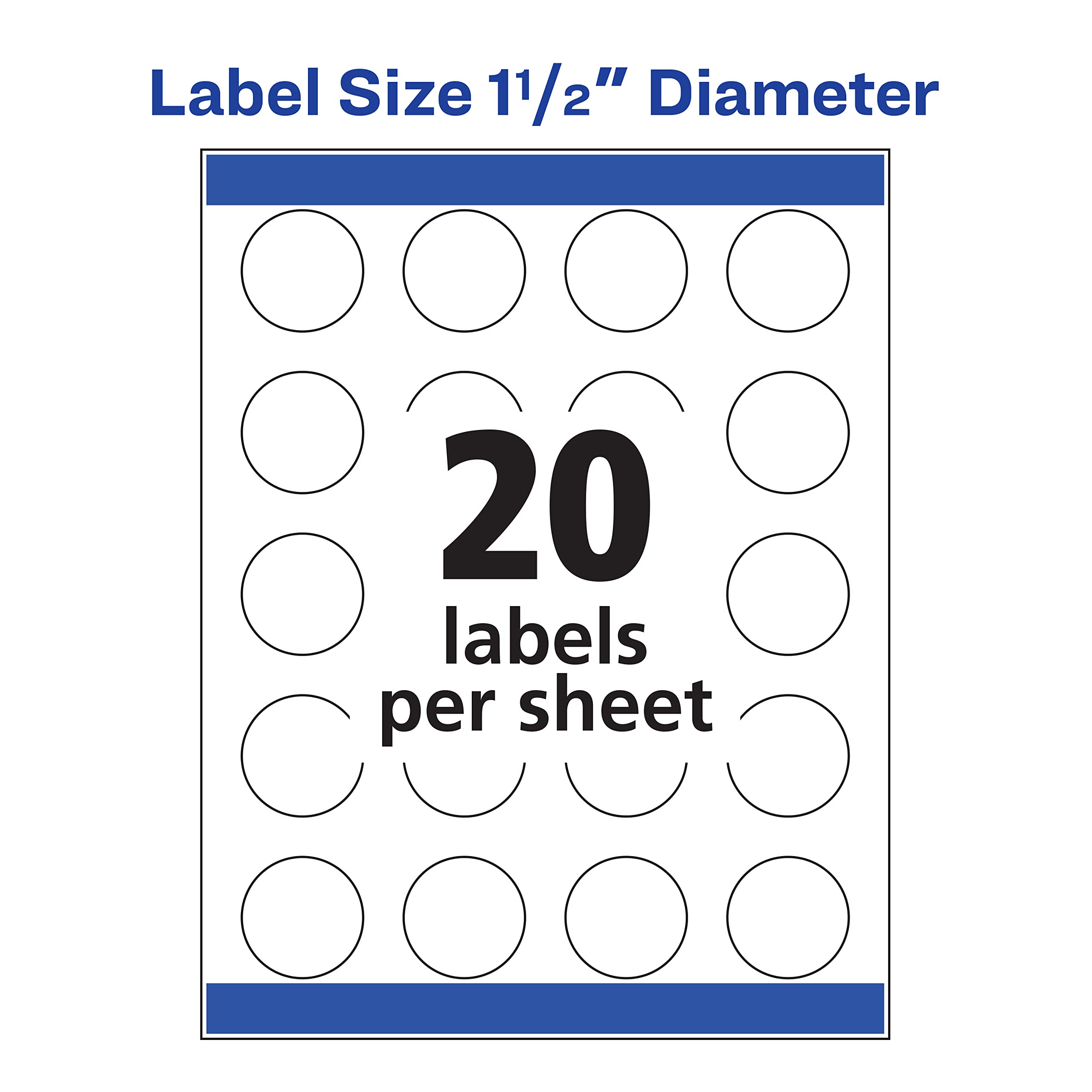 Avery® Matte White High-Visibility Labels for Inkjet Printers, 1-1/2 Inch Diameter, Pack of 400 (8293)