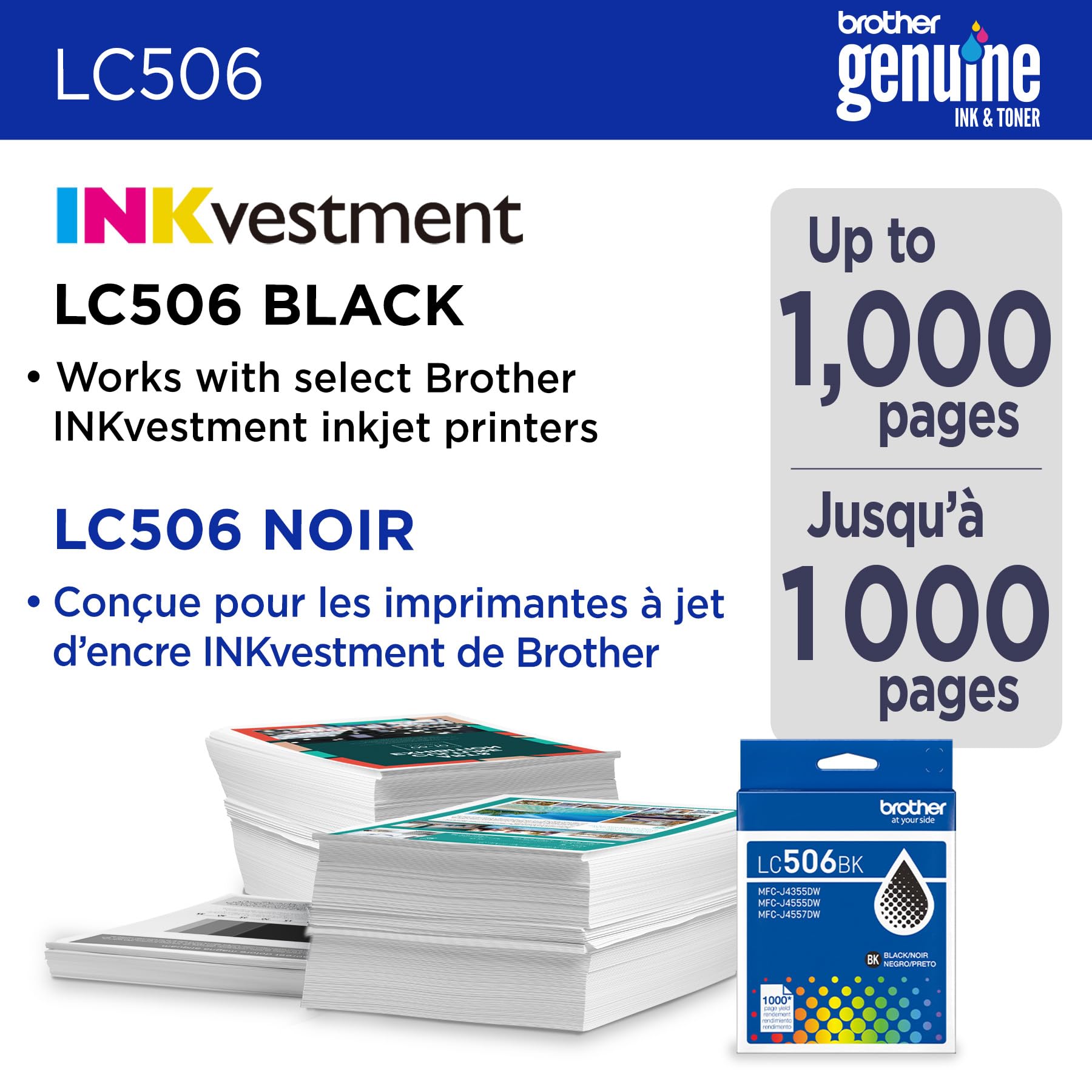 Brother Genuine LC506BKS Standard Yield Black Ink Cartridge for Brother Printer MFC-J4355DW and MFC-J4555DW