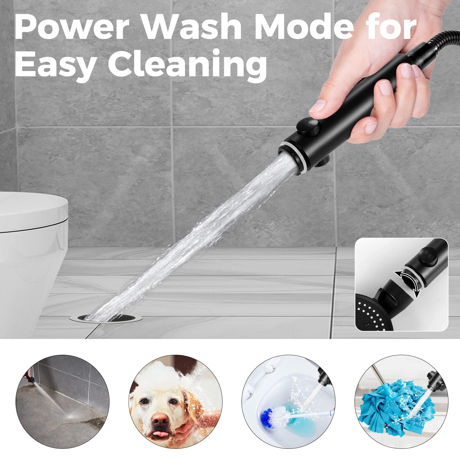 Lostrain Shower Head with Hose, Handheld High Pressure RV Water Saving On Off Switch Detachable Removable Hand Held Showerhead Set with Holder - Black