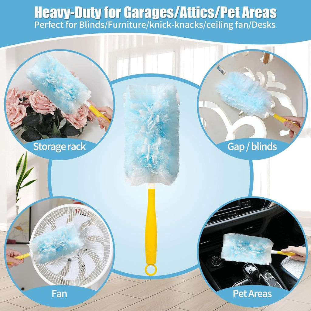32 Pack Disposable Duster Refills for Swiffer,360°Heavy Duty Microfiber Duster Kit with 1 Handle,Multi-Surface Duster Refills for Furniture, Blinds, Ceiling Fans Cleaning
