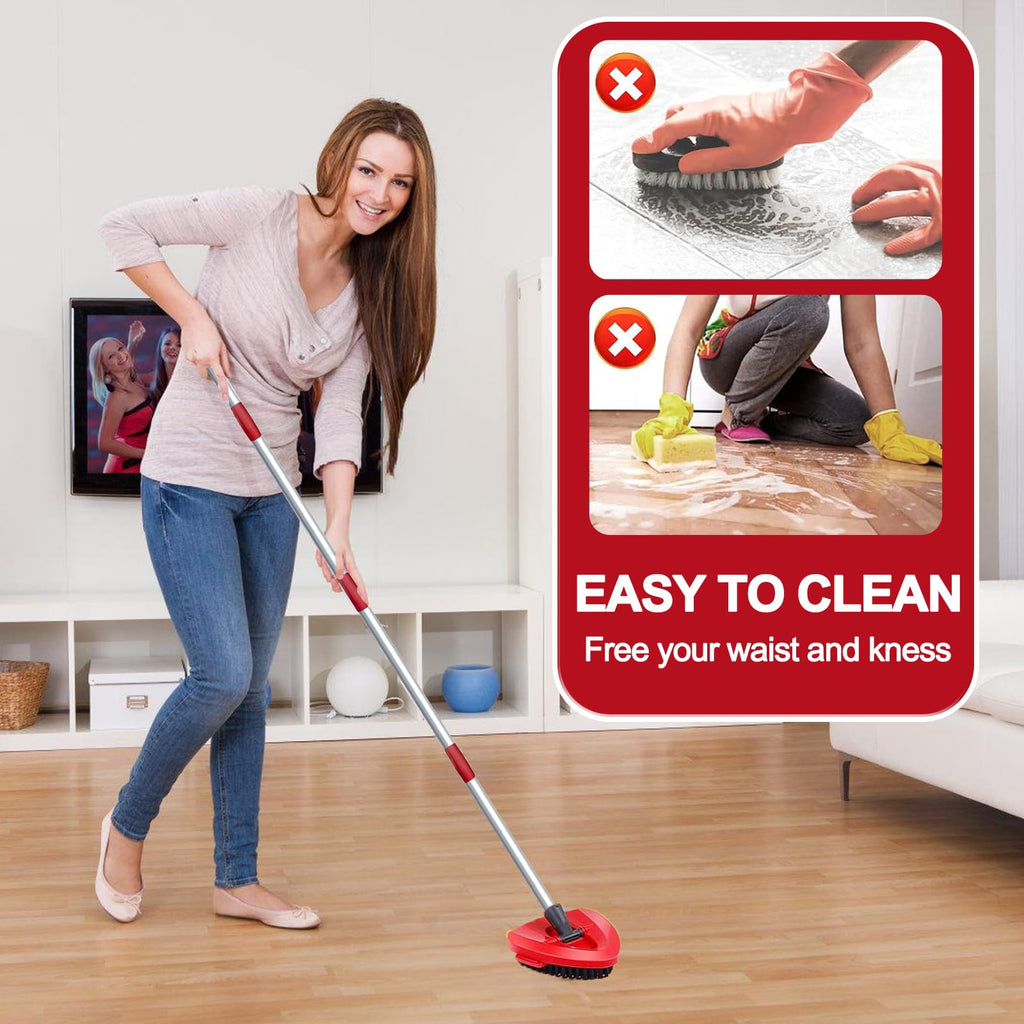 4 Spin Mop Replace Head for Vileda EasyWring 1 Tank, 30”-58" Mop Handle,Chenille&Microfiber Head Refills for Multi-Surface Floor Dry/Wet Use,Triangle Floor Base and Scrub Brush Combo Set Replacement
