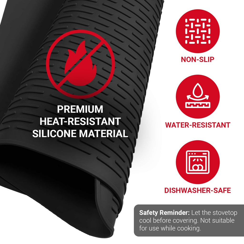 Thick Silicone Stove Top Covers for Electric Stove (28 x 20 Inch) - Silicone Mat for Glass Cooktop, Heat-Resistant Cover Protector, Electric Cooktop Mat with AntiSlip Backing Kitchen Accessory (Black)