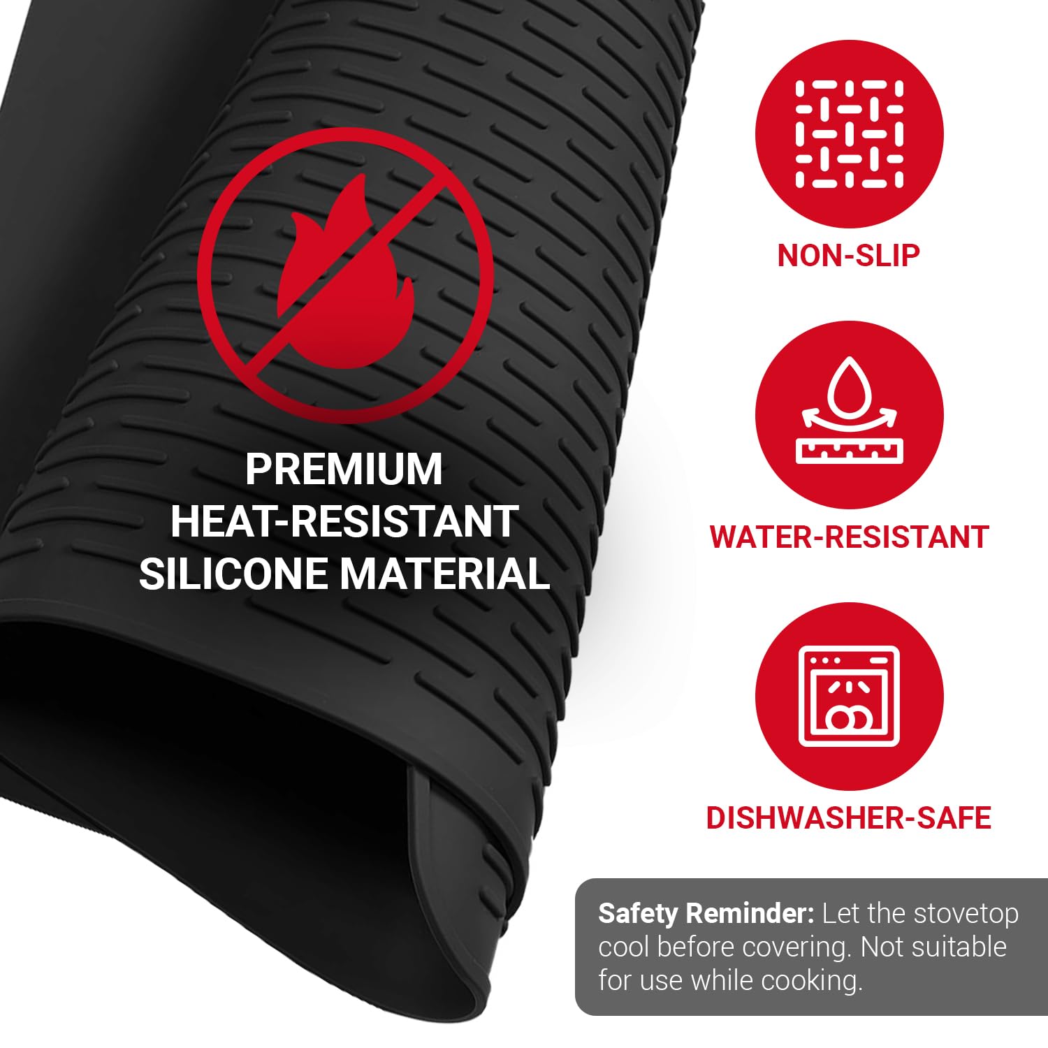 Thick Silicone Stove Top Covers for Electric Stove (28 x 20 Inch) - Silicone Mat for Glass Cooktop, Heat-Resistant Cover Protector, Electric Cooktop Mat with AntiSlip Backing Kitchen Accessory (Black)