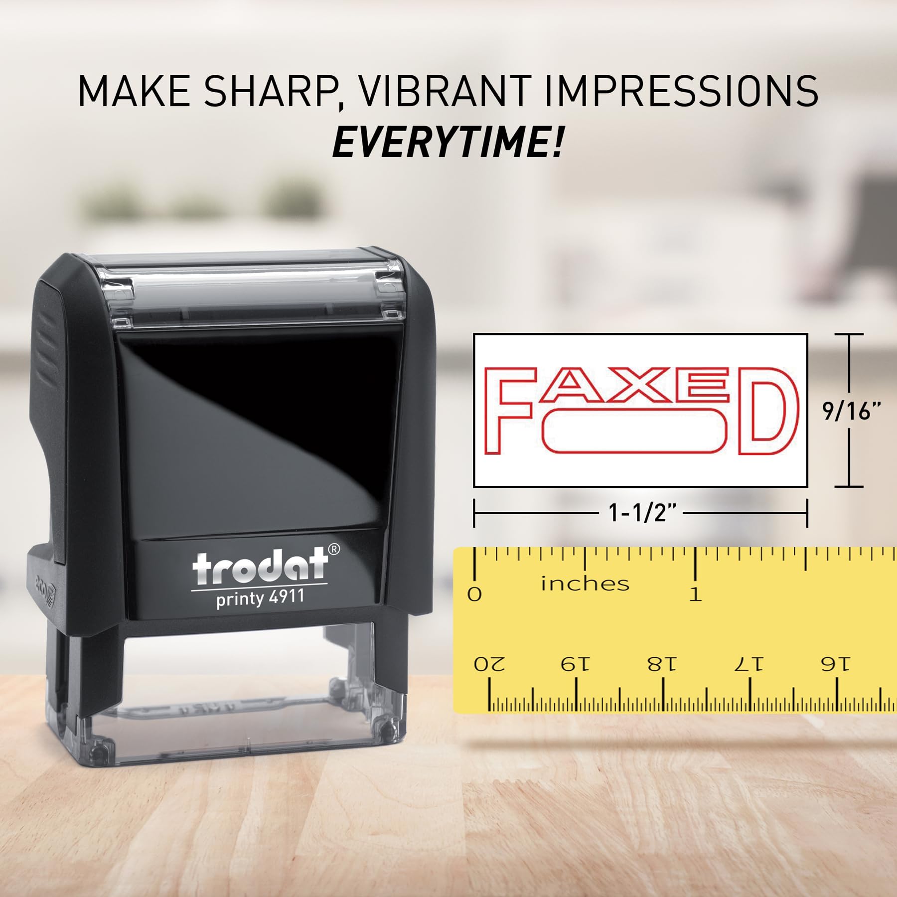 Trodat Printy 4911 Self-Inking Stock Stamp- "FAXED" (w/box) Red pad, Climate Neutral, Up to 65% Recycled Plastic.