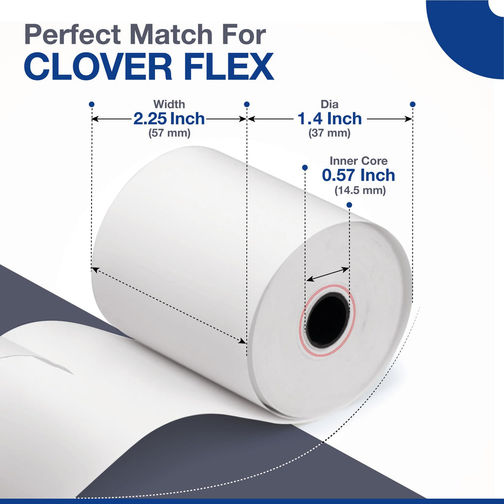 Clover Flex Paper Rolls - 10 Rolls - 2 1/4'’ x 50’- 48 GSM - Clover Flex Receipt Paper Compatible for C401, C403, C405 and C406 POS Machines - BPA Free Material