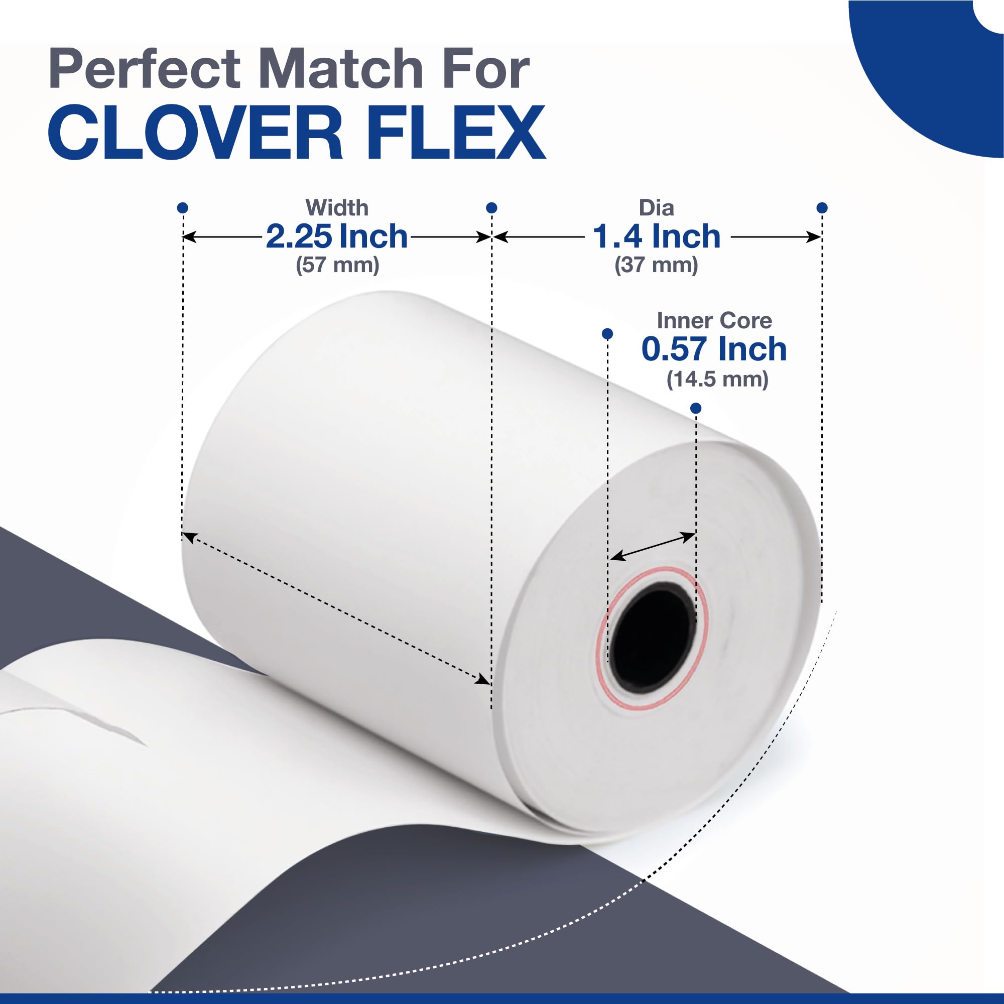 Clover Flex Paper Rolls - 10 Rolls - 2 1/4'’ x 50’- 48 GSM - Clover Flex Receipt Paper Compatible for C401, C403, C405 and C406 POS Machines - BPA Free Material