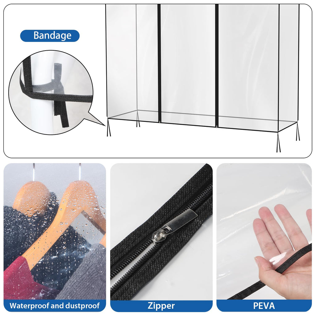 Zilink 50'' Clear Garment Rack Cover Dustproof Clothes Rack Cover Clear Garment Bags Waterproof Wardrobe Cover with 2 Durable Zippers for Garment Rack,(Rack Not Included)