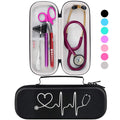 BOVKE Travel Carrying Case for 3M Littmann Classic III Stethoscope - Extra Room for Taylor Percussion Reflex Hammer and Reusable LED Penlight, Black