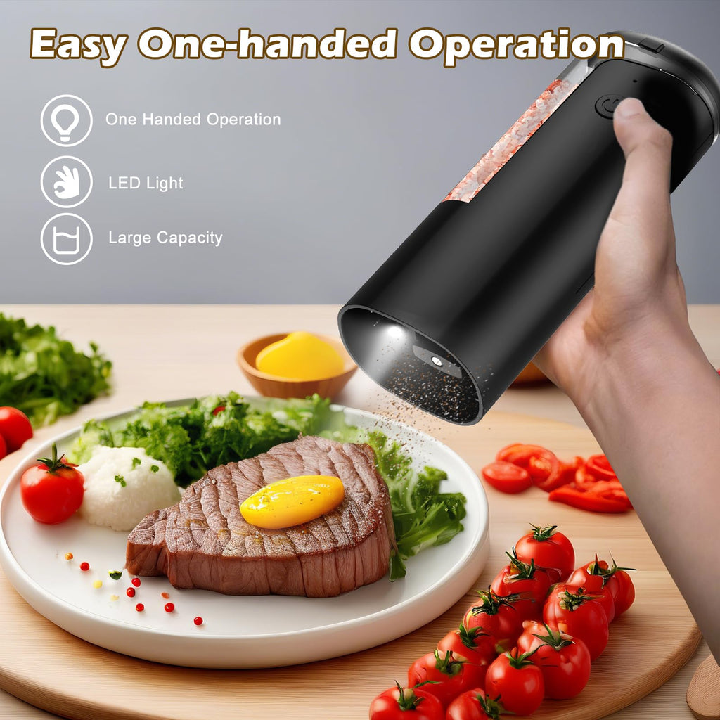 Automatic Pepper Grinder Salt Mill: Rechargeable Salt and Pepper Mill Set Electric Salt Grinder Adjustable Pepper Mills Refillable Salt Pepper Grinders Large Capacity Automatic Salt Shaker
