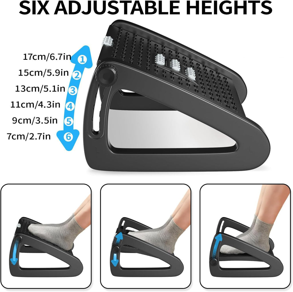 ThatPure Foot Rest for Under Desk, 6 Heights Adjustable Ergonomic Foot Stool with Massage Rollers, Chair Footrest for Leg Rests at Work Gaming Home Office