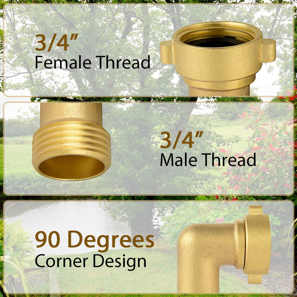 Garden Hose Elbow Connector, 90 Degree Hose Extender, Solid Brass Elbow Water Pipe Adapter
