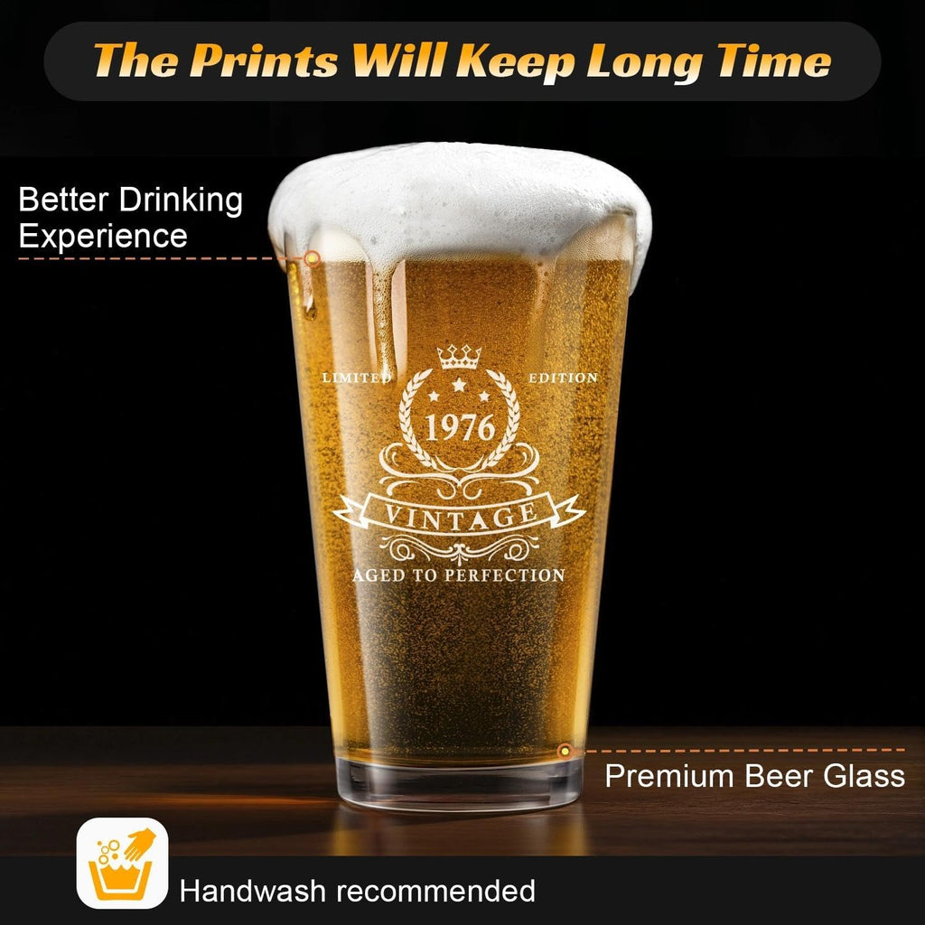 LIGHTEN LIFE 50th Birthday Gifts for Men 16oz,1976 Beer Glass in Barrel Box,50th Birthday Gift Ideas,1976 Pint Glass for 50 Years Old Dad,Husband