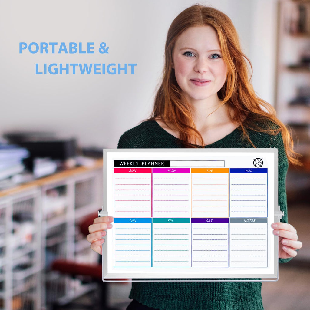 Dry Erase White Board with Stand, ARCOBIS 12" x 16" Weekly Double-Sided Desktop Whiteboard 10 Markers, 4 Magnets, 1 Eraser, Portable Magnetic Dry Erase Calendar for Planning, to Do List, Memo, School
