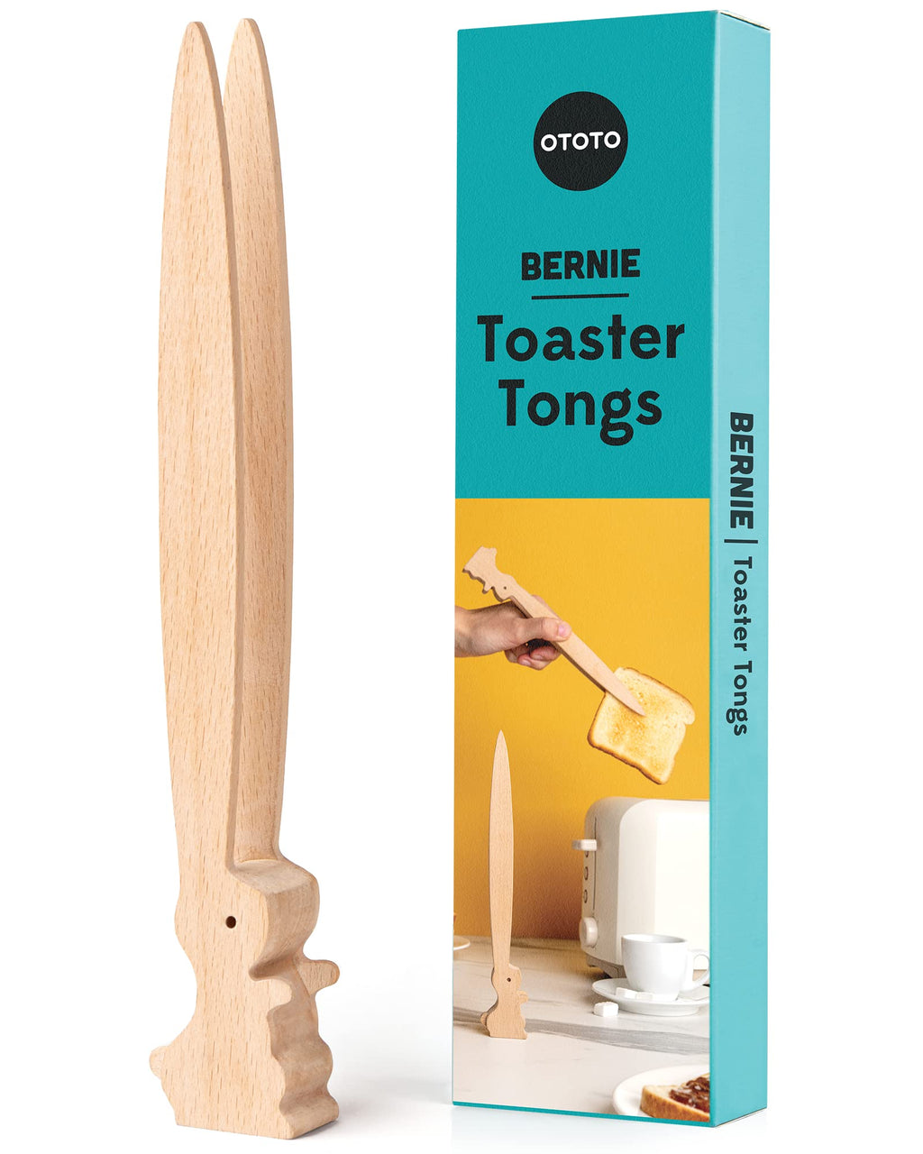 OTOTO Bernie Bunny Toaster Tongs - Rabbit Toast Tongs, Wooden Tongs for Toaster, Multipurpose Mini Tongs for Appetizers, Wood Utensils & Cute Kitchen Gadgets