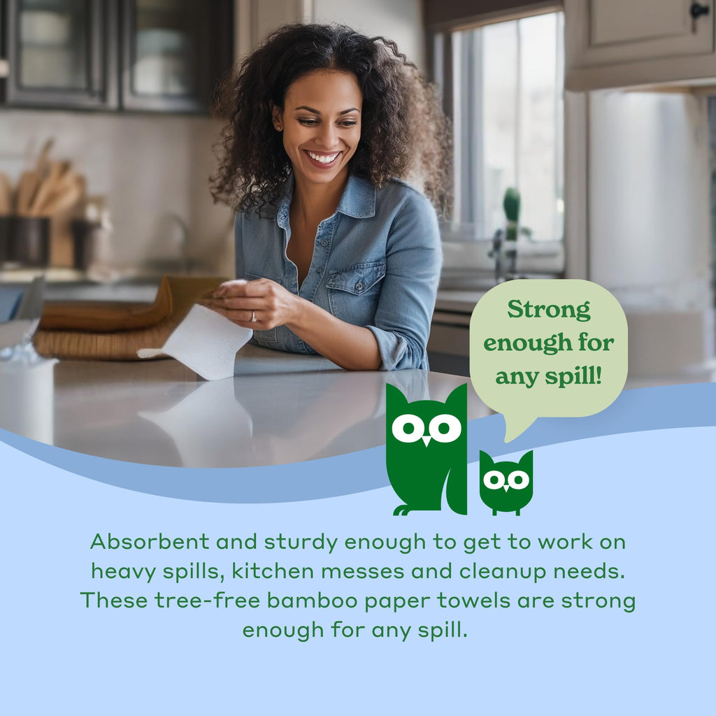 Caboo Tree Free Paper Towels, 6 Rolls, Earth Friendly Sustainable Kitchen Paper Towels with Strong 2 Ply Sheets