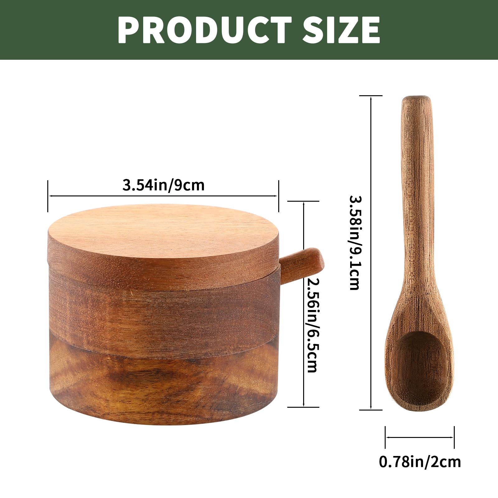 DGYLL Acacia Wood Salt Container with Spoon Keeper Salt Box Spice Storage Box Condiment Pot Sugar Bowl with Spoon and swiveling lid Size: 3.5DIA x 2.5H inch (1pc no Pattern/w Spoon)