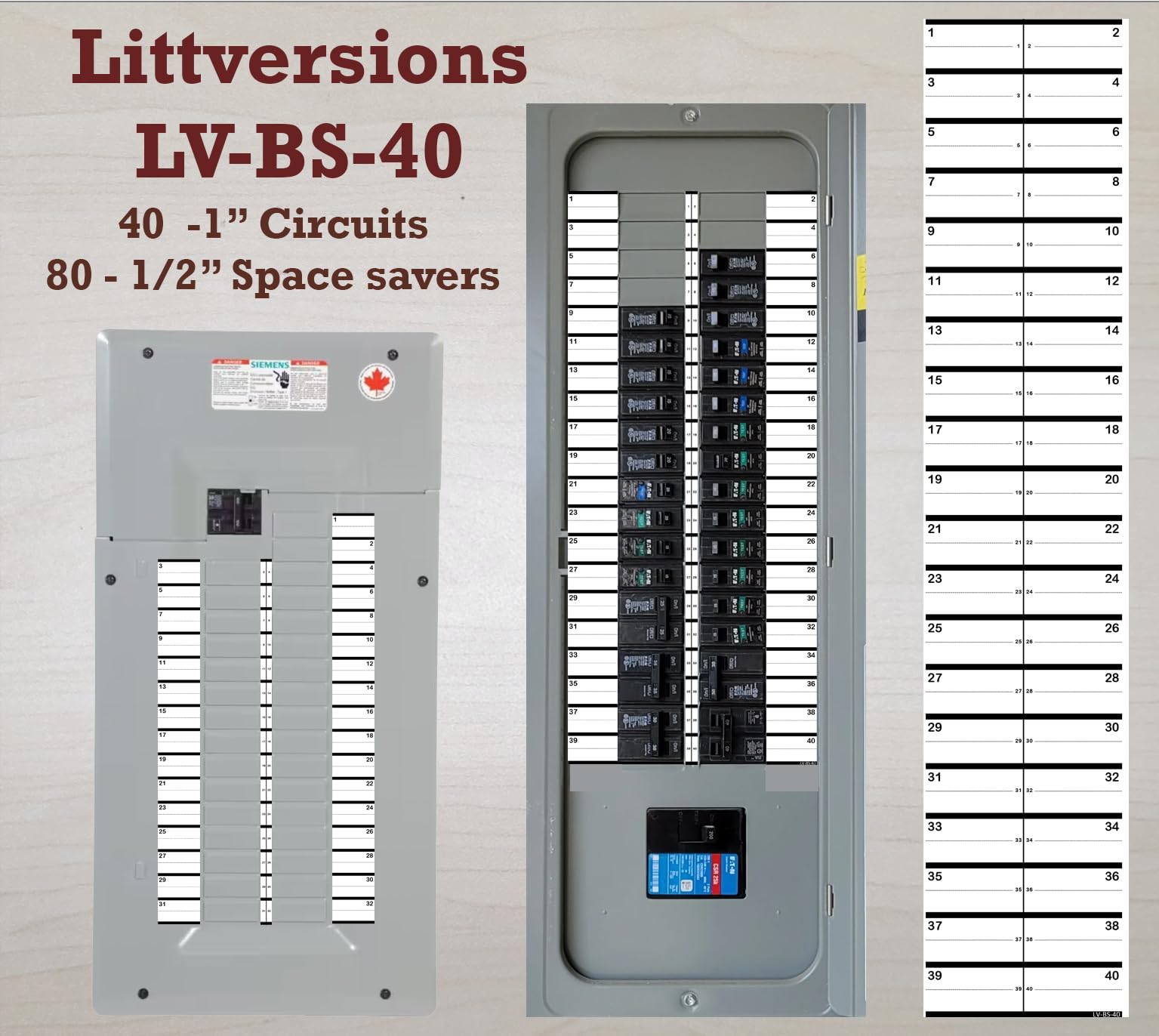 2 Pack 1" White Breaker Side 40 Circuits 2 Labels Vinyl Fuse Box Circuit Breaker Panel Directory Labels/Decals/Stickers for All Electrical Panel/Load Centers Waterproof