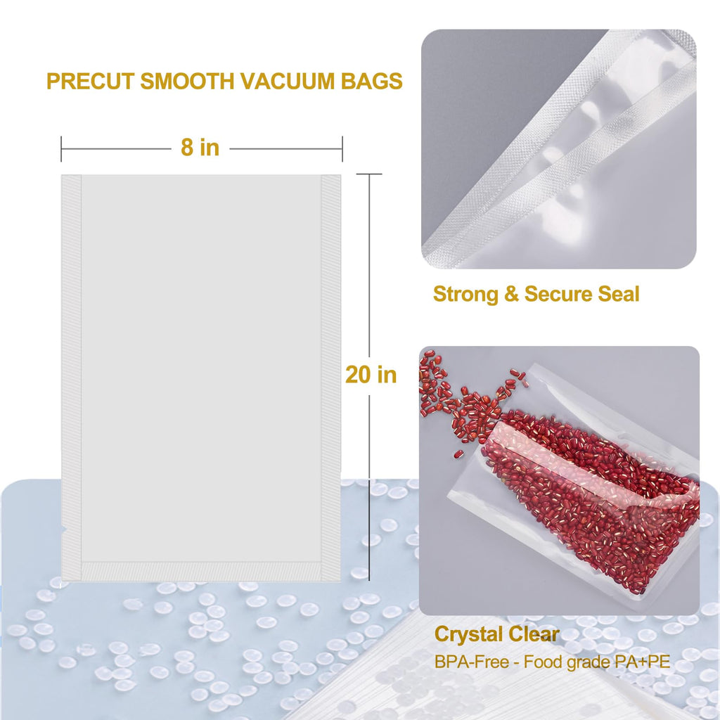 MAGIC SEAL Chamber Vacuum Sealer bags, 100 Quart 8" x 12" Vacuum Chamber Pouches for Food Storage & Sous Vide, BPA Free, Smooth/Non-Textured Bags, Not Compatible with FoodSaver-Type Sealers