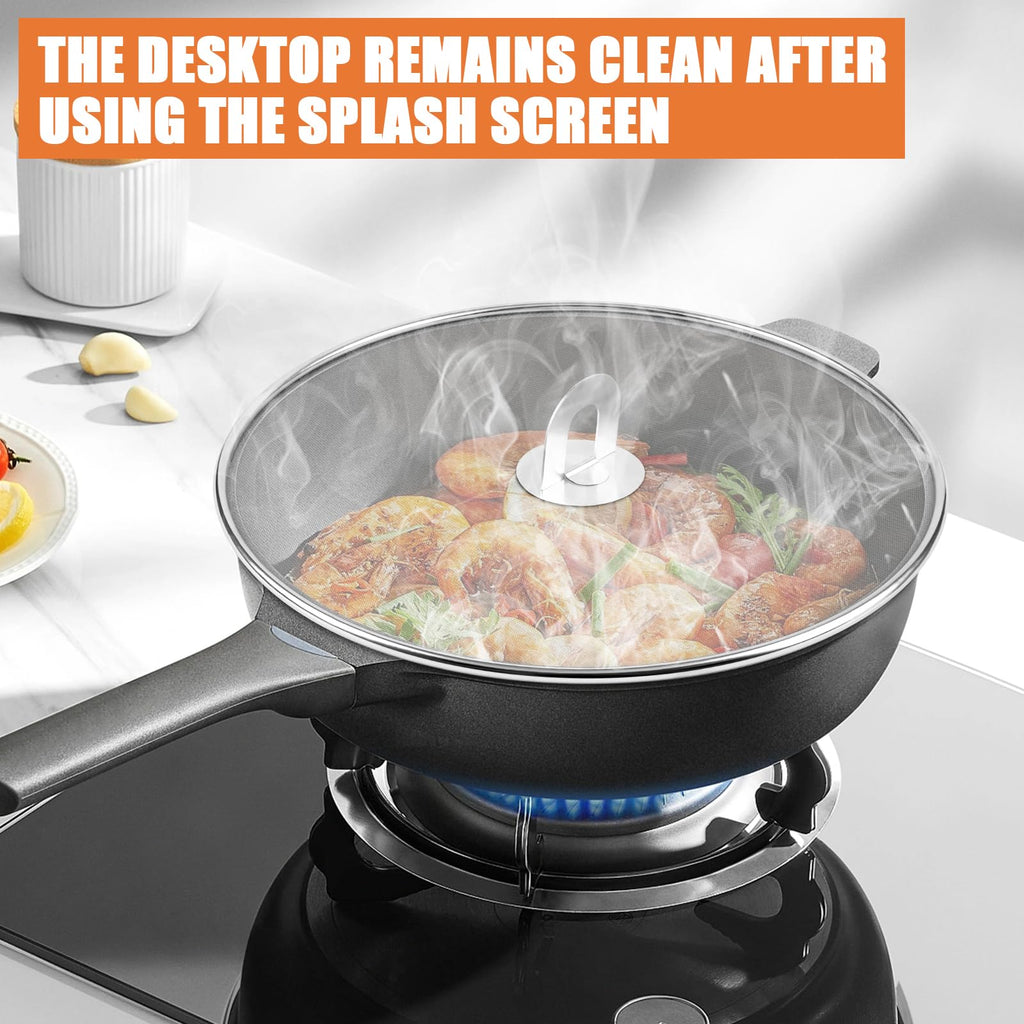 3-Pack Splatter Screens for Frying Pan - Stainless Steel Grease Splatter Guard with Foldable Knob, Ultra-Fine Mesh, Rust-Free (10", 11.5", 13") - No Oil Mess, No Burns