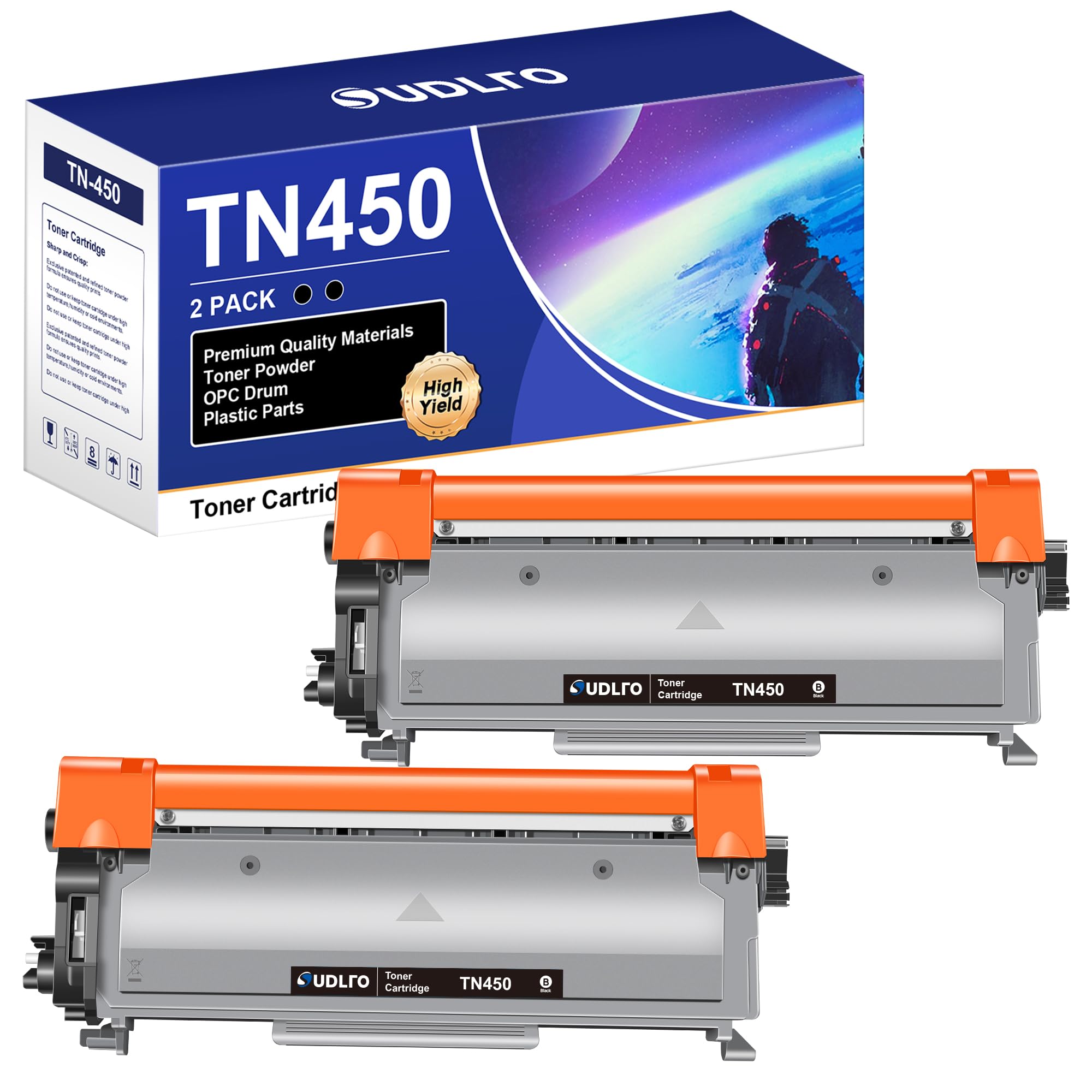 TN450 Toner Cartridge Black 2 Pack for TN450 TN-450 TN420 TN-420 Black Work with DCP-7065D HL-2240 MFC-7860DW HL-2270DW HL-2240DW DCP-7065DN MFC-7360N MFC-7460DN Printer L450-DW