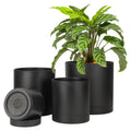 T4U 7/6/5/4 Inch Plastic Plant Pots with Saucer 4-Pack, Flower Planter Pot with Drainage Hole Black, Nursery Planting Pot for Snake Plant, African Violet and House Plants