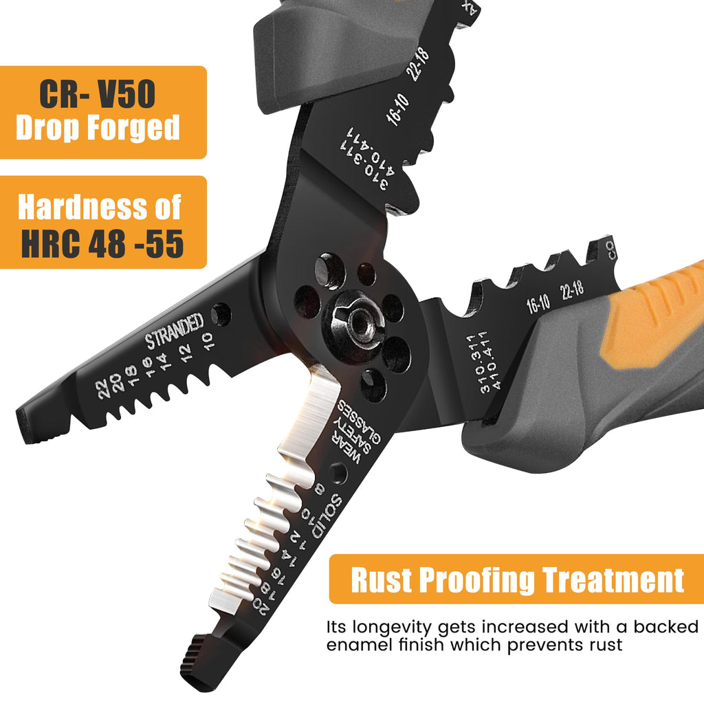 MulWark Upgraded 8" Heavy Duty Multi-Purpose Electrical Wire Stripping Tool (22 AWG - 8 AWG) Strippers, Snips, Crimpers & Pliers Insulated with Cutter, Best Tool for Professional Electrician