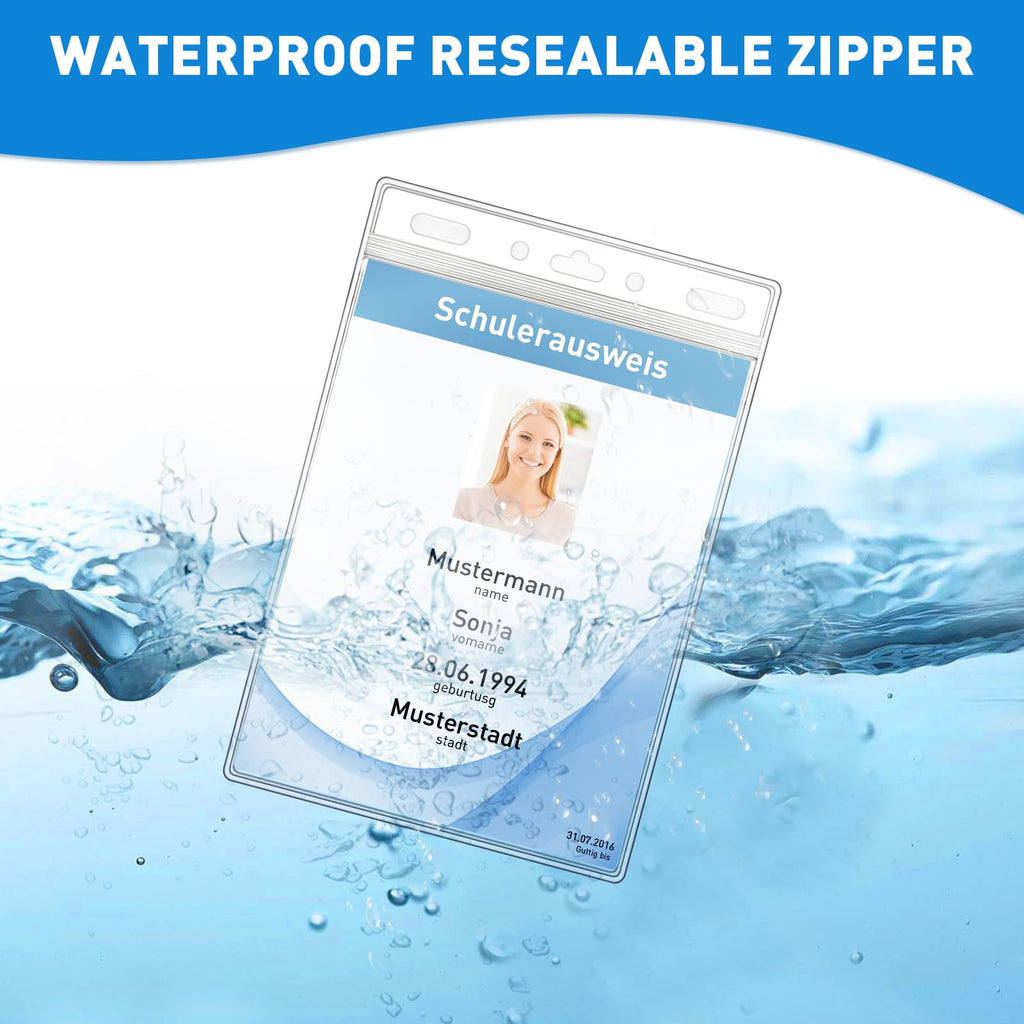 Mositear Vertical ID Badge Holders with Soft Edge (Sealable Fits 4x6 Inch Insert) (50 Pack), Waterproof ID Card Holder, Name Tag Holder, name badge holders, Zipper Plastic Badge Holder