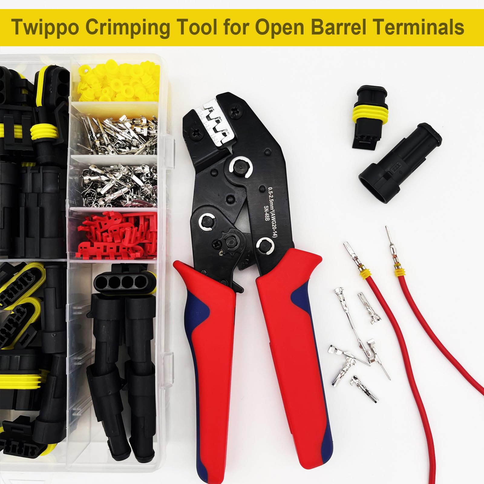 Twippo Crimping Tool with Ratchet, Ratcheting Wire Crimper Tool for Open Barrel Terminal Connectors, Electrical Crimping Tool, Crimping Pliers for 20-14 AWG