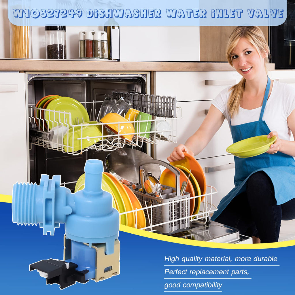 Upgraded W10327250 W10327249 Dishwasher Water Inlet Valve WPW10327249 Compatible with Whirlpool Kenmore Amana Kitchen Aid Dishwashers, Replaces W11130743 W10195047 W10316814 AP6024301