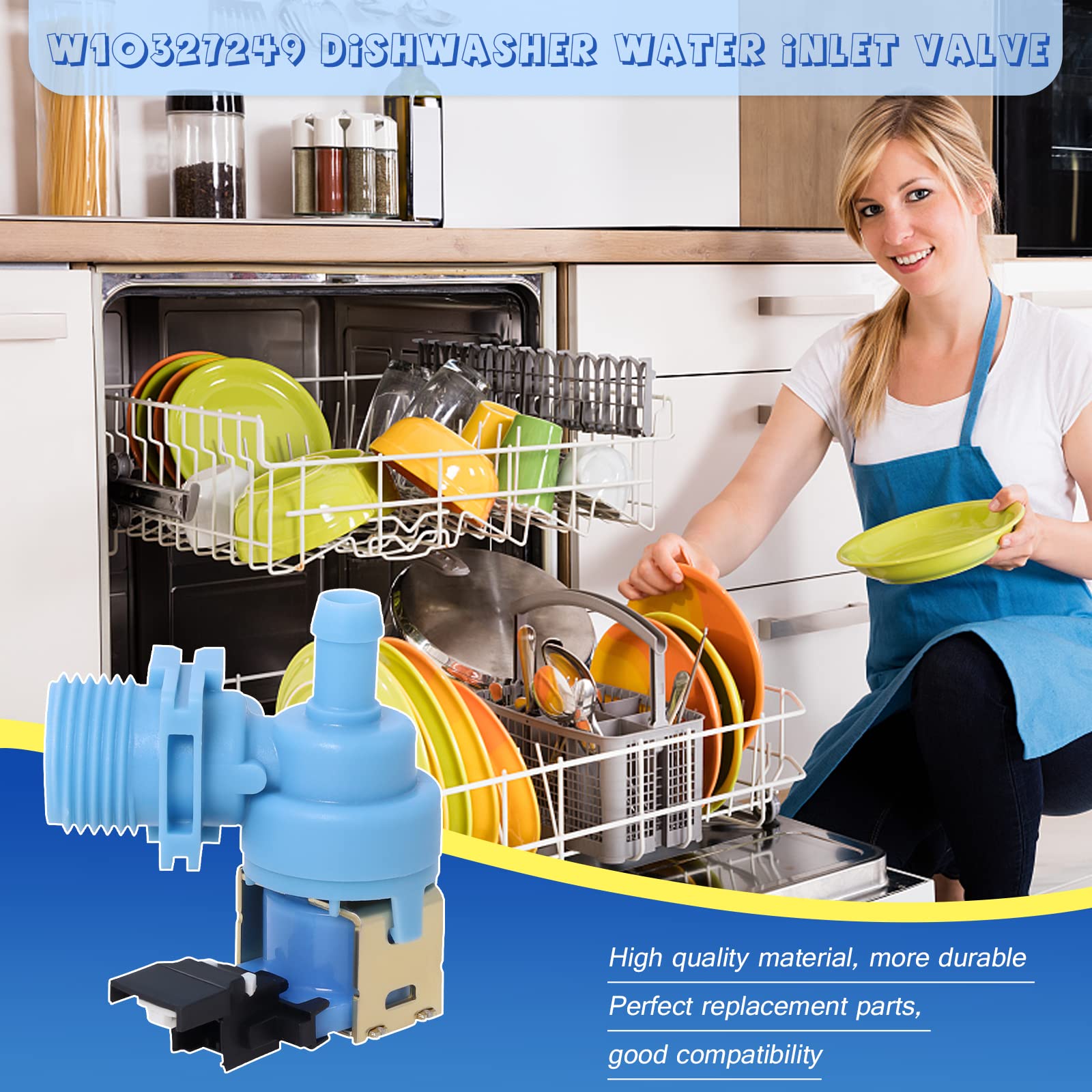 Upgraded W10327250 W10327249 Dishwasher Water Inlet Valve WPW10327249 Compatible with Whirlpool Kenmore Amana Kitchen Aid Dishwashers, Replaces W11130743 W10195047 W10316814 AP6024301