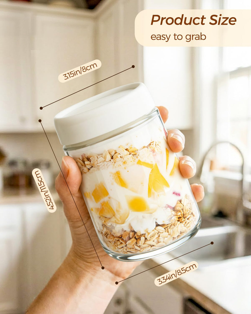 Overnight Oats Jars, Thyme Space 4 pack 500ml/16 oz Overnight Oatmeal Container with Lid for Homemade Yogurt Oatmeal Salad Jam Pudding
