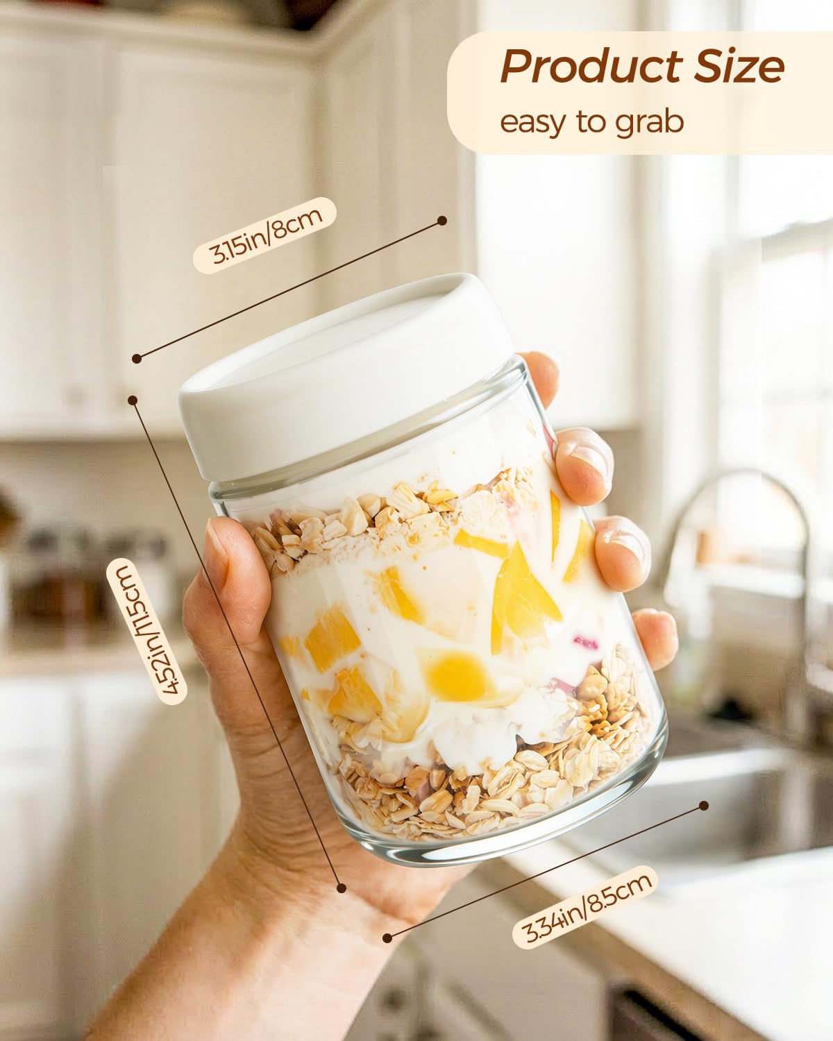 Overnight Oats Jars, Thyme Space 4 pack 500ml/16 oz Overnight Oatmeal Container with Lid for Homemade Yogurt Oatmeal Salad Jam Pudding