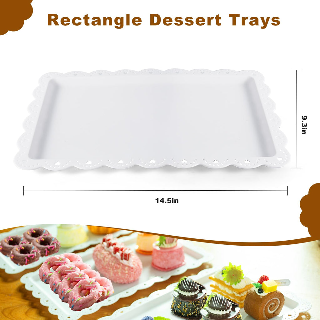 5 Pack Dessert Table Display Set, 2 Sets 3 Tier Cupcake Stand, 3 Pcs Food Serving Trays, Tiered White Plastic Cup Cake Tower for Birthday Baby Shower Wedding and Tea Party Supplies (5, Large)