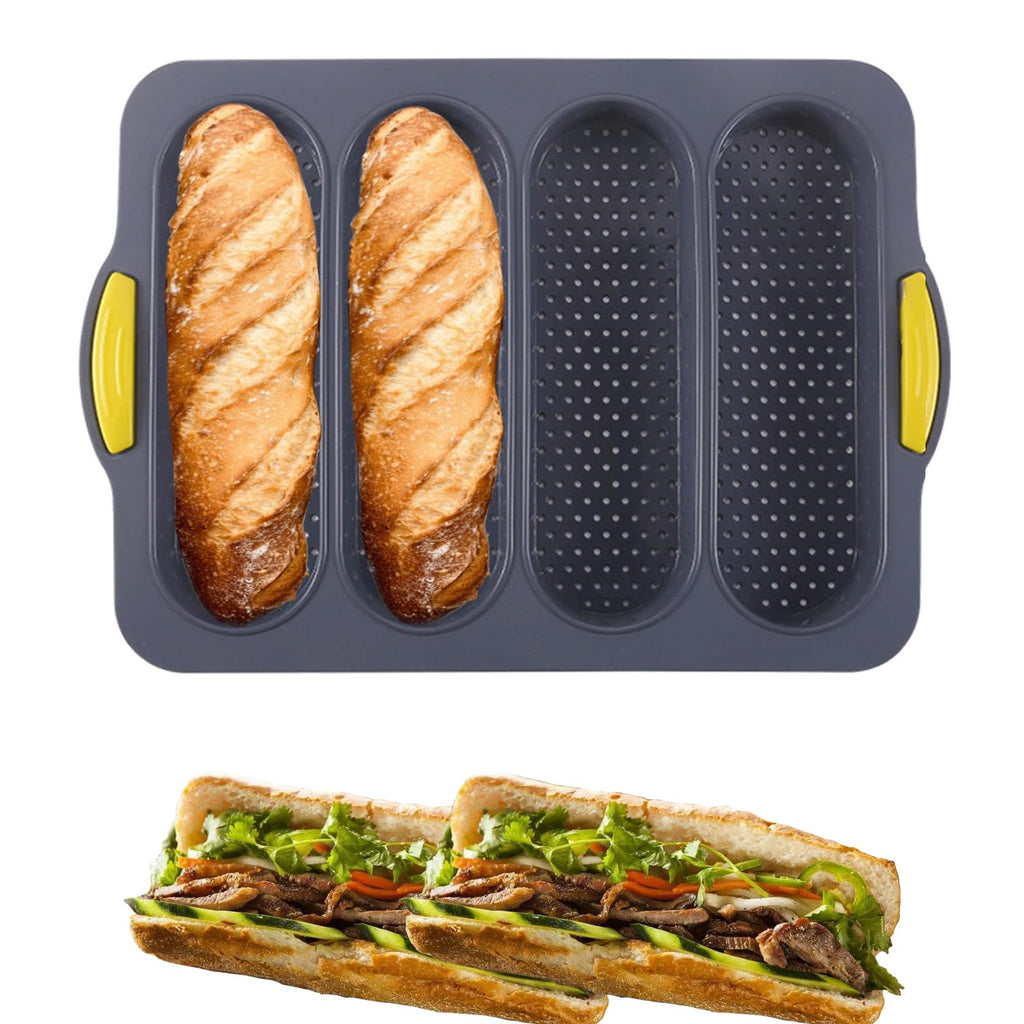 atrccs Silicone Loaf Pan, 4-Cavity Nonstick & Heat Resistant Baguette Bread Pan, Bread Mold for Baking, French Bread Baking Pan, Silicone Baking Molds for Baguette, Sandwich, Hot Dog Bun, Hoagie Roll