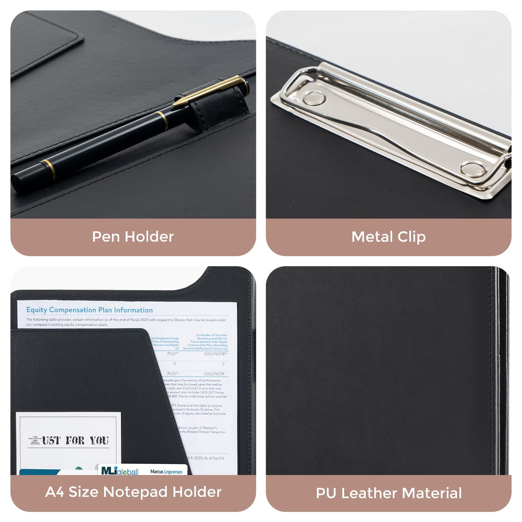ProCase Clipboard Folder Portfolio, A4 Leather Padfolio Clipboard, Business Portfolio Clipboard Folder Professional Portfolio for Interview Resume Office Conference -Black