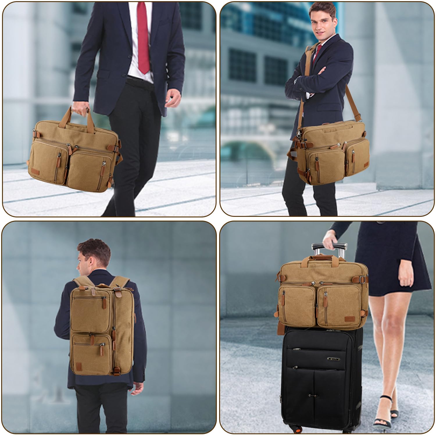 Koolehaoda 3 in 1 Convertible Briefcase Backpack 17.3 inch Laptop Backpack Case Messenger Bag for Men, Multi-Functional Computer Bag for Travel Bussiness Men Women (Coffee)
